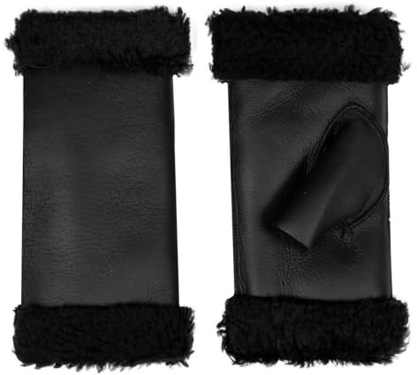 Dents Womens Vera Fingerless Sheepskin Mittens - Black Nappa - Medium