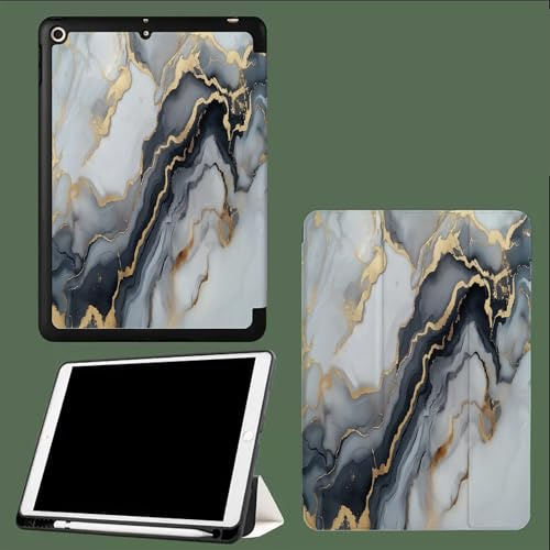 Hülle für iPad 9/8/7 Generation, für iPad 10.2 Zoll Hülle mit Pencil Halter, Schutzhülle mit Trifold Stand für iPad 10.2 Zoll, 2021/2020/2019 Auto Wake/Sleep Gold gestreifter Marmor