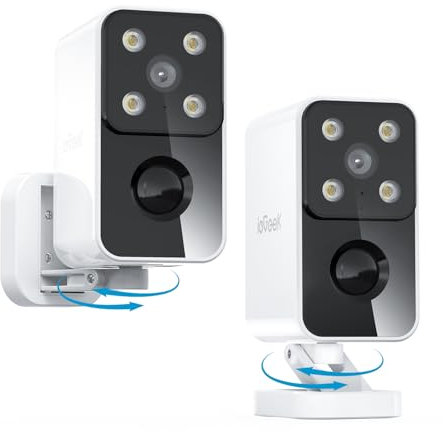 ieGeek 2K Rotation à 180° Camera Surveillance WiFi Exterieure sans Fil Batterie, Vision Nocturne Couleur, Audio Bidirectionnel, Détection de Mouvement AI et PIR, Sirène, IP65, S3, Blanc, 2pcs
