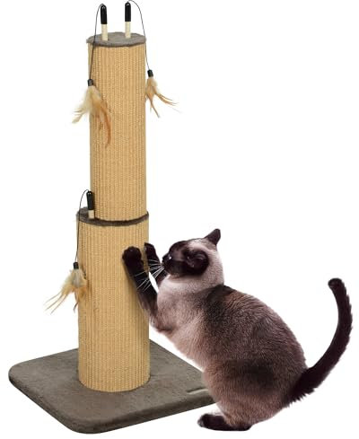 PawHut 2-in-1 Kratzstamm, 78cm Kratzsäule, Jute-Katzenkratzbaum mit Feder, Kratzbaum für Katzen, Katzen Kratzmöbel, Indoor, Braun
