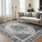 GENIMO Teppich Wohnzimmer 200x290 Waschbar, Boho Vintage Teppich Kurzflor, Rutschfester Teppiche für Schlafzimmer Esszimmer, Blau