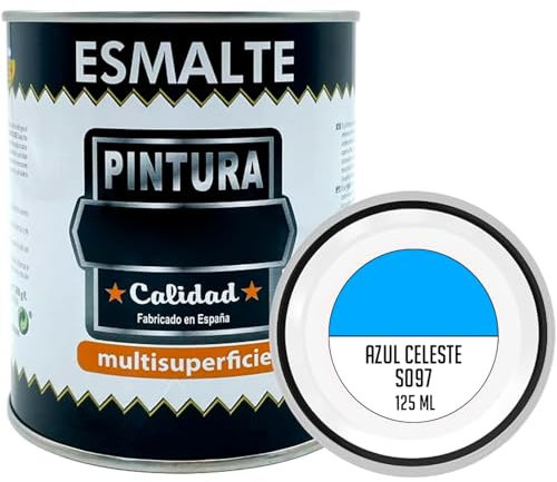 Tradineur - Bote de Pintura Esmalte - Fabricado en España - Ideal para Cualquier Superficie, Madera, Plástico, Cristal o Cemento - Capacidad de 125 ML - Azul Celeste (S097)