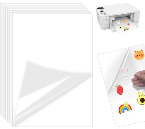 A4 Sticker Papier zum Bedrucken, 20 Blatt Bedruckbare Klebefolie Transparent, Vinyl Sticker Druckerpapier, Selbstklebende Folie Druckpapier, für Tintenstrahldrucker & Laserdrucker