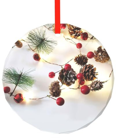 Weihnachtsgirlande mit Lichtern, Druck, Glas, rund, Ornamente, vielseitig, Weihnachtsdekoration, Festlichkeiten, 7,9 cm