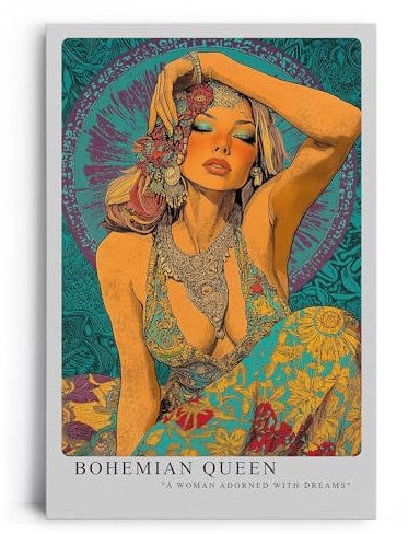 Paul Sinus Leinwandbild 40x60cm Bohemian Queen in farbenprächtigem Ethno-Stil mit kunstvollen Ornamenten – ausdrucksstarkes Leinwandbild
