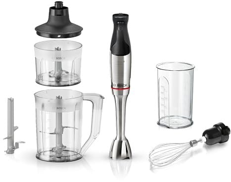 Bosch Stabmixer ErgoMaster Serie 6 MSM6M652, einhändig bedienbar, 4 Edelstahl-Klingen, verschleißfreie Keramik-Kupplung, luftgekühlter Motor, Mixer, Zerkleinerer, 1.000 W