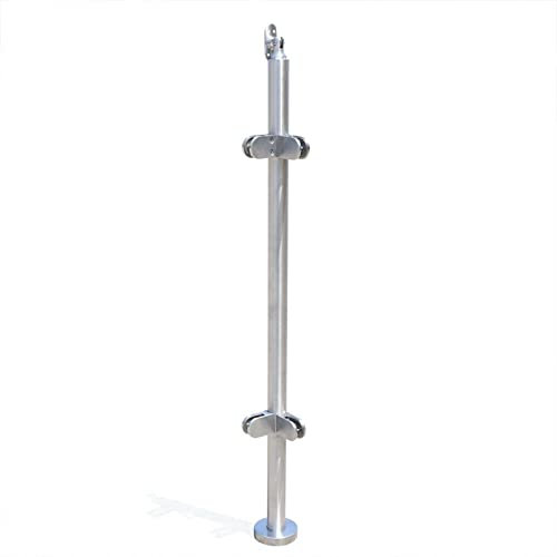 WUNMSKZR Glass railing clamps Glass fence posts Glass Balustrade Posts 316 Stainless Steel 1100mm High Staircase Railing Stairs Poles Fence with Glass Clamps for 8-12mm Toughened Glass (Corner post)