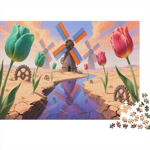 Windmill Jigsaw Puzzles for Adults Windmills And Tulips Puzzle Game 1000 Jigsaws Impossible Puzzle for Adults Gifts 1000pcs (75x50cm)