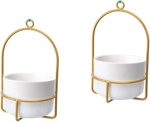OAOAO Hängendes Pflanzgefäß-Set aus Keramik, 2-teilige Wandblumentöpfe for Zimmerpflanzen, Kaktus-Orchideenkorb, Gartendekoration(Gold)