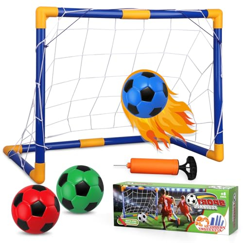 Mini Fußball Ziel Set mit 3 Kugel für Kind, kleine tragbare Ziele Ausrüstung für Garten Innenhof, Geburtstagsgeschenk für Junge Mädchen Sport Spielzeug Familienspiel 59 × 45 × 32cm