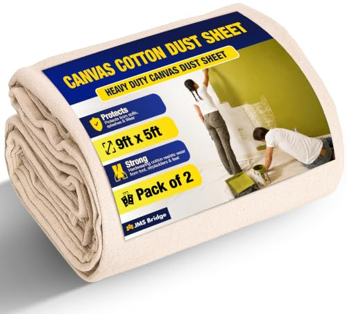 2 x Heavy Duty Canvas Cotton Dust Sheets 9ft x 5ft – Extra Thick Drop Cloth for Painting & Decorating – Reusable & Washable Floor, Furniture & Stair Protection Cover