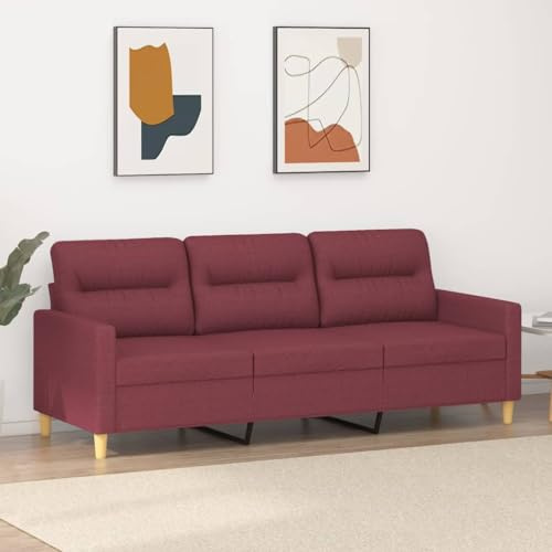 Emmtore Sofa 3-Sitzer, Loungesofa Couch mit Armlehnen Rückenkissen, Wohnzimmersofa Designsofa Metallgestell, Sitzmöbel Dreisitzer, Modern, Stoff Weinrot,180 cm