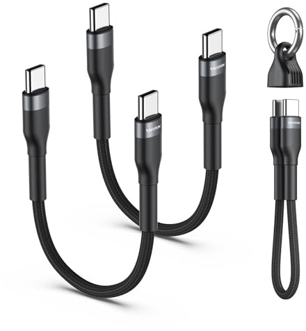 USB C auf USB C Kabel Kurz 60W(2Stück), USB C Ladekabel Kurz 19cm mit Schlüsselanhänger, 3A/20V 60W, PD 3.0 & QC 4.0+, Schnellladekabel USB Typ C, für 1Phone 17/16/15, Samsung S25/S24/S23, Pad, MaBook