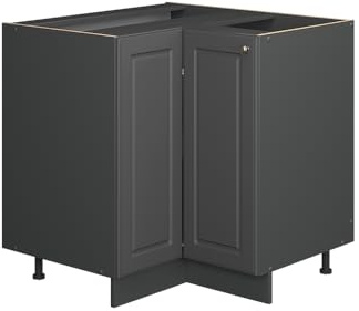 Vicco Eckunterschrank Fame-Line, Anthrazit-Gold Landhaus, 80.5 cm | MDF-Front · Arbeitsplatte Marmor · Höhenverst. Füße · Metallgriffe · Soft-Close