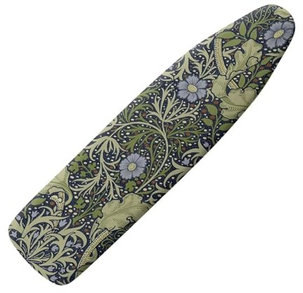 Drnuikhe Cyan William Morris Floral Print Ironing Board Cover Nylon Buckle Fastening Easy to Install Iron Decor Covers Standard with Elastic Edge Scorch Resistant Protective Lid for Iron Board