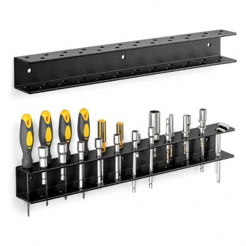 VOBOR Porte Outils Mural 40cm 23 Trous, Trou ∅ 7.7mm, Support Porte Pinces avec Vis et Tubes d'expansion, pour Garage, Atelier et Salle à Outils, Modèle B