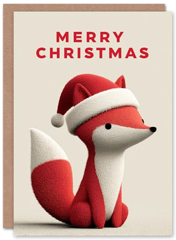 Artery8 Christmas Card Cute Baby Fox Wearing a Santa Hat
