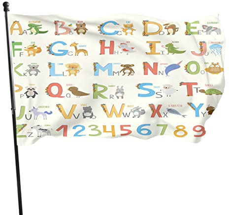 Garten Flaggen Alphabet Cartoon Tiere Großes Alphabet Gartens Banner Uv-Beständig Balkonflagge Dekoration Fahne Für Parade Extérieur Party 90X152CM