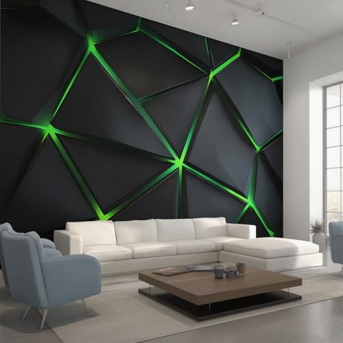Generisch Vlies Fototapete 3D Geometrie 350x256 cm, Tapete Schwarz Grün Tapeten Vliestapete Wohnzimmer Abstrakt Geometrie Schlafzimmer Wandtapete Ornamente Mustertapete W&66