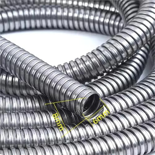 Guaina per Cavi Elettrici Flessibile,Cable Managem Tubo corrugato in acciaio inossidabile 304 da 1 m, 4-13,0 mm, con guaina protettiva filettata, anti-ratto, for la casa(6mm)