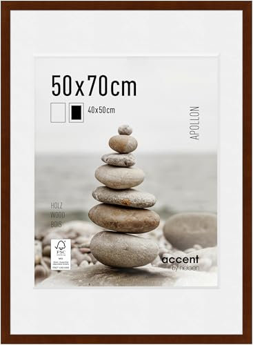 accent by nielsen Bilderrahmen mit Passepartout, 50 x 70 cm, Holz, Wengé, Posterrahmen zum Aufhängen im Hoch- & Querformat, Echtglas, Apollon
