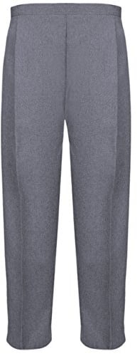 MyShoeStore Pack of 2 Ladies Half Elasticated Trouser Womens Stretch Waist Casual Office Work Formal Pull On Trousers Straight Leg Pants Bottoms with Pockets (Grey, 12/25)