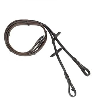 HORZE Slender Grippy Horseback Riding English Web Reins with Hand Stops - Brown - Horse