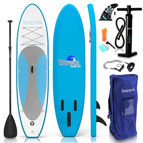 SereneLife Stand Up Paddling Board Set – SUP Board Aufblasbar mit Paddel, Pumpe, Leine, Finne, Rucksack & Mehr – SUB Paddleboard für Kinder & Erwachsene – für Wassersport in Seen, Flüsse & Meer