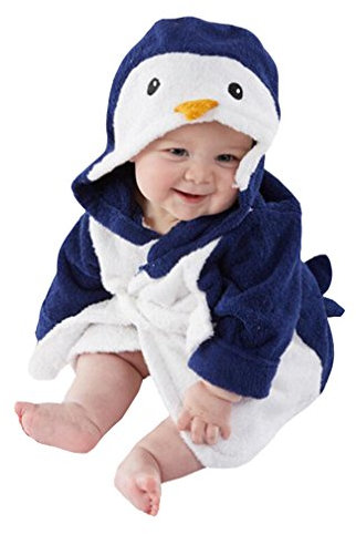 CuteOn Unisex Baby Kinder Karikatur Tier Flanell Kapuzen Bademantel Pyjamas Nachtwäsche Pinguin 90cm