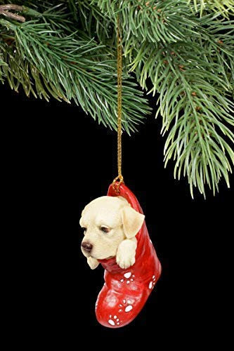 Figuren Shop GmbH Christbaumschmuck Hund - Labrador im Strumpf | Dekoartikel zum Hängen, handbemalt