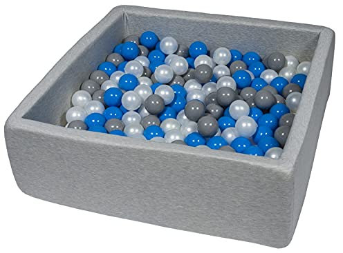 Velinda Bällebad Ballpool Kugelbad Bällchenbad Kinder-Pool mit 300 Bällen/90x90cm (Farbe der Bälle: perlweiß, blau, grau)
