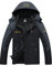GEMYSE Herren Warme Skijacke Berg Winddicht Wasserdicht Atmungsaktiv Multi-Pocket Outdoor-Winterjacke mit Kapuze,Schwarz Dunkelgrau,L