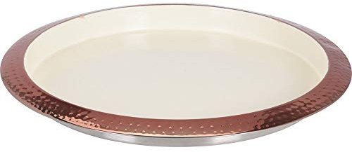 Large 35cm Round Hammered Copper & Cream Serving Tray Hammered Finish Metal Tray