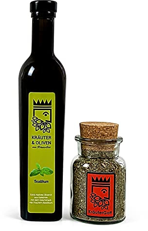 Salat Set von KräuterGott - Handgefertigtes Tomatensalz und Basilikumöl aus Extra Nativem Olivenöl und frischem Basiliikum