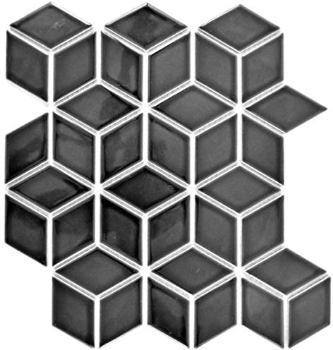 Würfel Mosaik Fliese Keramik 3D schwarz glänzend Fliesenspiegel Wandfliese Badfliese - MOS13OV-0301