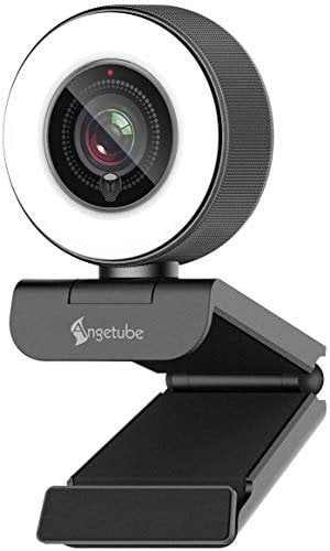 Angetube Streaming HD Webcam 1080P con luz de Anillo, 967 USB PC Cámara de Enfoque automático con micrófono Dual, cámara de Video para Mac Windows Laptop Conferencias Gaming Xbox Skype OBS Xsplit