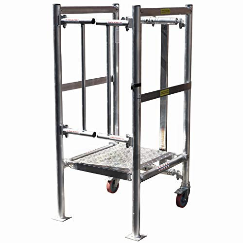 1 Tread Mobile Hop-Up Smart Pod Steps – 2m Working Height - Enclosed Guardrail Podium Platform Safety Step Ladder – Gated Box – Aluminium Lightweight & Strong – FOLD AWAY & Portable Wheels/Castors