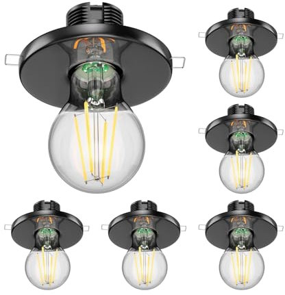 ledscom.de 6 Stück E27 Porzellan Decken-Einbauleuchte TELA, rund, schwarz, 99mm + LED Lampe warmweiß 3-Stufen Dimmen ohne Dimmer mit Lichtschalter: max.963lm