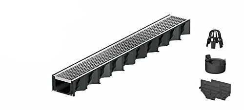 1m ACO Entwässerungsrinne mit Edelstahlrost Ablauf vertikal Bodenrinne Ablaufrinne