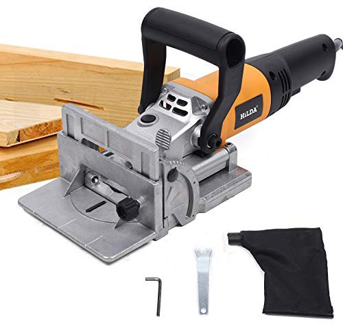 Fresa per tasselli piatti per legno, professionale, 760 W, profondità di taglio 18 mm, regolazione dell'angolo e dell'altezza, sacco di raccolta della polvere