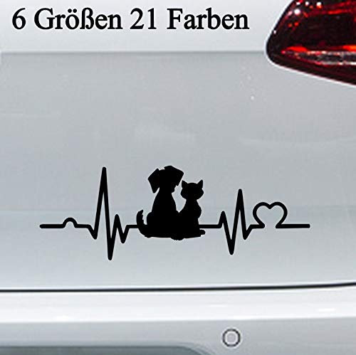Hund & Katze Herzschlag Aufkleber -6 Größen- Sticker Puls Cat Dog Heartbeat Love in 6 Größen und 21 Farben