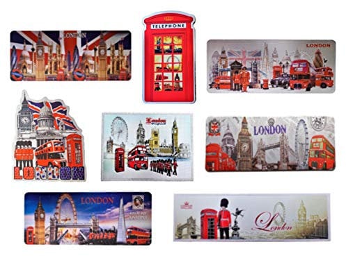 Set of 8 UK London England Famous Icons Acrylic Foil Fridge Magnets