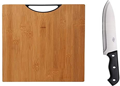 BERGNER PK2902 Set Cortar Chef 20 cm, Tabla: Madera de bambú Cuchillos: Acero Inoxidable