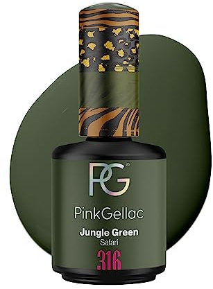 Pink Gellac Gel Nail Polish - Jungle Green 0.5 oz - Green Color for Manicures and Nail Art - UV Polish Made in the Netherlands