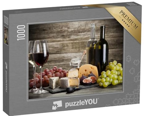puzzleYOU: Puzzle 1000 Teile „Wein- und Käsestillleben mit Feigen und Trauben auf Einer Schieferplatte“ – aus der Puzzle-Kollektion Wein