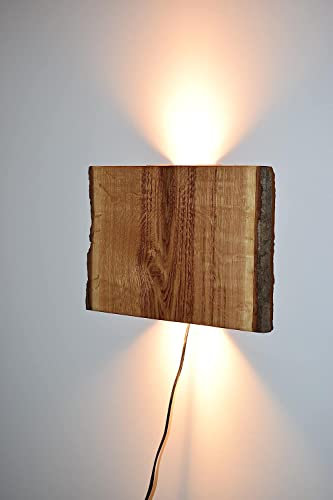 Blockholz-Schmiede LED Wandleuchte Eiche Innen - Rustikale Holz Wandlampe für Flur, Treppenhaus, Schlafzimmer - Inklusive Leuchtmittel 30cm x 25cm