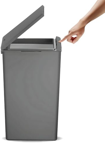 EKO Morandi Kitchen Bin, Plastic Touch Top Recycling Bin For Kitchen & Home, Large Push Top Bin, Dark Grey, 40 Litre