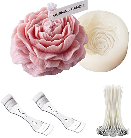Silikonform Kerze DIY, Silikon Kerzenwachs Kerzenformen Zum Gießen 3D Schokoladen-Backformen, Kerzen Selber Machen Formen mit 50 pcs Kerzendocht und 2 pcs Kerze Dochte Halter (1)