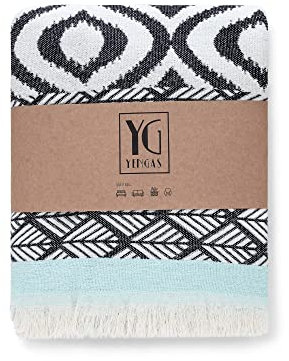 YENGAS Sofadecke, 100% Baumwolle, Oeko-TEX, Kuscheldecke, Tagesdecke, Plaid, Jacquarddecke, Blanket, gemütliche Allrounder-Decke, Weich & Kuschelige Decke, Sesseldecke, 130x170 cm, Anthrazit Mintgrün