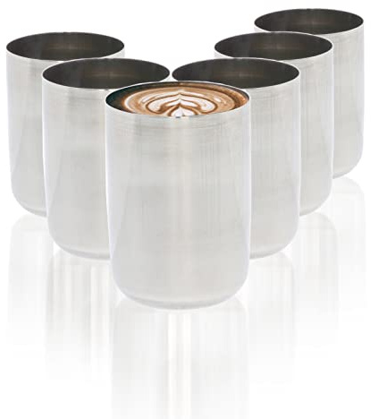 Stainless Steel Cups Metal Drinking Glasses Set of 6 Reusable Tumbler Mug Unbreakable Shatterproof for Cocktail Wine Beer Water Juice Iced Coffee Party Travel Camping Outdoor (Royal Plain - 300ml)